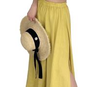 Donna Gonna Pieghettato Lunga con Fessure Laterali - Stile Bohemien Casual per Festa in Spiaggia/Danza del Ventre Cammello Taglia Unica (IT, Testo, Taglia Unica, Regular, Regular, Gonna, Giallo)