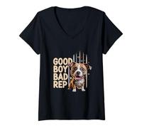 Donna "Good Boy Bad Rep" Pitbull lover, bully breed, dog owner Maglietta con Collo a V