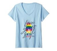 Donna Good Luck Trolls Love Your Self Rainbow Maglietta con Collo a V