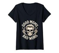 Donna Good Moms Bad Words Scheletro Divertente dicendo Maglietta con Collo a V