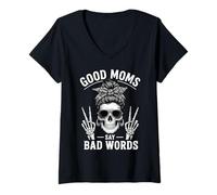 Donna Good Moms Say Bad Words Funny Skeleton Festa della Mamma Maglietta con Collo a V