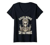 Donna Good Moms Say Bad Words & Messy Chignon Scheletro Maglietta con Collo a V