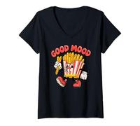 Donna Good Mood, Funny Food, Fast Food Finger Chips, French Fries Maglietta con Collo a V