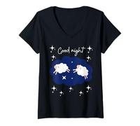 Donna Good Night Counting Sheep Sleep Design Bambini Ragazzi Ragazze Maglietta con Collo a V