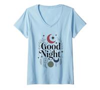 Donna Good Night Dreamcatcher Celestial Moon & Stars Boho Design Maglietta con Collo a V