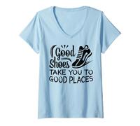 Donna Good Shoes Take You To Good Places Motivational Sneaker Tee Maglietta con Collo a V