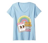 Donna Good Things Take Time Motivational Patience Quote Maglietta con Collo a V