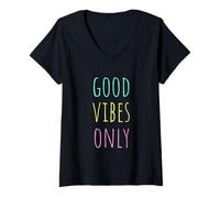 Donna Good Vibes Only - Maglietta con citazione positiva ispiratrice Maglietta con Collo a V
