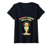 Donna Goodbye School Hello Pool | Giornata Estiva in Piscina Maglietta con Collo a V