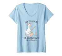 Donna Goose Don't Rush Me STO Aspettando Fino L'Ultimo Minuto Maglietta con Collo a V
