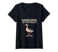 Donna Goose Game Don't Look at The Goose Game Over Funny Maglietta con Collo a V