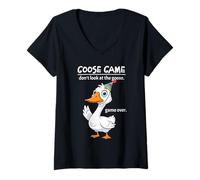 Donna Goose Game Don't Look at The Goose Game Over Funny Maglietta con Collo a V