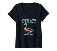 Donna Goose Game Don't Look at The Goose Game Over Funny Maglietta con Collo a V