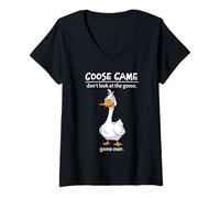 Donna Goose Game Don't Look at The Goose Game Over Funny Maglietta con Collo a V