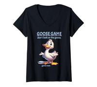 Donna Goose Game Don't Look at The Goose Game Over Funny Maglietta con Collo a V