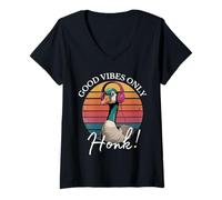Donna Goose Listening to Music Tee | Funny Autism Sensory Goose Maglietta con Collo a V