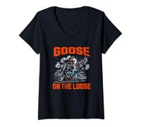 Donna Goose on The Loose Motociclista Maglietta con Collo a V