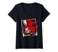 Donna Goosebumps Say Cheese And Die Chef Hat Skeleton Grilling Maglietta con Collo a V