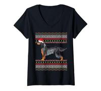 Donna Gordon Setter Natale Maglietta con Collo a V