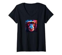 Donna Gorilla Face Monkey Angry Growling Scary Silverback Gorilla Maglietta con Collo a V