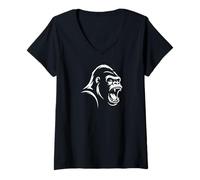 Donna Gorilla Face Monkey Angry Growling Scary Silverback Gorilla Maglietta con Collo a V
