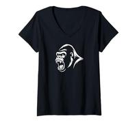 Donna Gorilla Face Monkey Angry Growling Scary Silverback Gorilla Maglietta con Collo a V