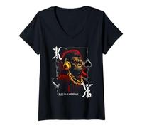 Donna Gorilla King Hearts :-: Grunge Poker Player Gambling Design Maglietta con Collo a V