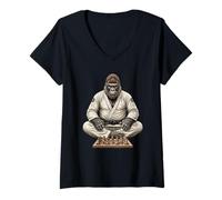 Donna Gorilla Mindset: Scacchi e strategia Brasiliana di Jiu Jitsu Maglietta con Collo a V