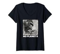 Donna Gorilla, No Planet B, Protezione Ambientale, Gorilla Maglietta con Collo a V