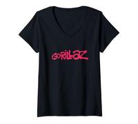 Donna Gorillaz Brush Logo Pink Maglietta con Collo a V