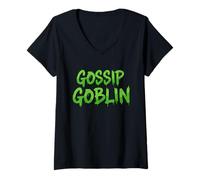 Donna Gossip Goblin Voci Divertenti Chit Chat Succosa Chiacchiere sociali Maglietta con Collo a V