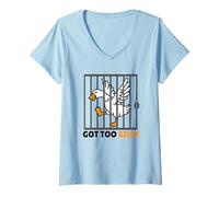 Donna Got Too Silly Animal Lover Pun Humor Funny Goose Maglietta con Collo a V