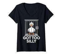 Donna Got Too Silly Funny Goose in Jail Meme Humor Maglietta con Collo a V