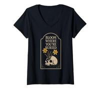 Donna Goth Gardener Witchy Garden Skull Plant Moody Dark Estetic Maglietta con Collo a V
