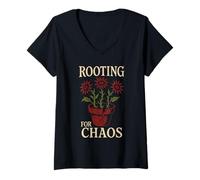 Donna Goth Gardener Witchy Garden Skull Plant Moody Dark Estetic Maglietta con Collo a V