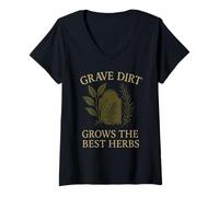 Donna Goth Gardener Witchy Garden Skull Plant Moody Dark Estetic Maglietta con Collo a V