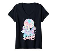 Donna Goth Grunge Demone Anime Ragazza Waifu Horror Alt Estetica Maglietta con Collo a V