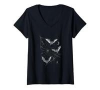 Donna Gothic Bats Spider Web Moon Dark Halloween Vintage Design Maglietta con Collo a V