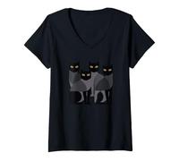 Donna Gothic Cats Emo Grunge Punk Graphic Goth Mid-Century Modern Maglietta con Collo a V