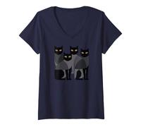 Donna Gothic Cats Emo Grunge Punk Graphic Goth Mid-Century Modern Maglietta con Collo a V
