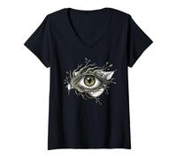 Donna Gothic Nature Eye Illustration in Surreal Style Maglietta con Collo a V