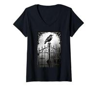 Donna Gothic Raven Corvo Spina Cuore Scuro Romance Goth Day Outfit Maglietta con Collo a V