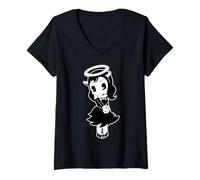 Donna Gotico angelo Alice inviato da sopra Vintage Cartoon Maglietta con Collo a V