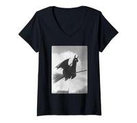 Donna Gotico Llama Strega Scopa Pipistrello Ali spettrali Halloween Animale Maglietta con Collo a V