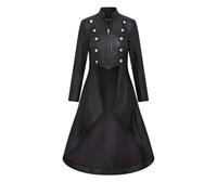 Donna Gotico Nero Lunghezza Intera Pelle Giacca Edwardian Vittoriano Flare Punk