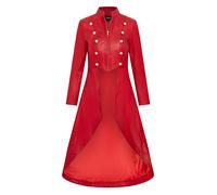 Donna Gotico Rosso Lunghezza Intera Pelle Giacca Edwardian Vittoriano Flare Punk