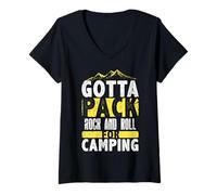 Donna Gotta Pack Rock And Roll per Il Campeggio Maglietta con Collo a V