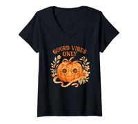 Donna Gourd Vibes Only Cute Boho Hippie Pumpkin Fall Estetica Maglietta con Collo a V