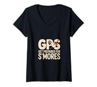 Donna GPS Prepararsi Per S'mores Campeggio Divertente Detto Maglietta con Collo a V