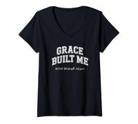 Donna Grace Built Me Christian Faith Regali religiosi per i credenti Maglietta con Collo a V